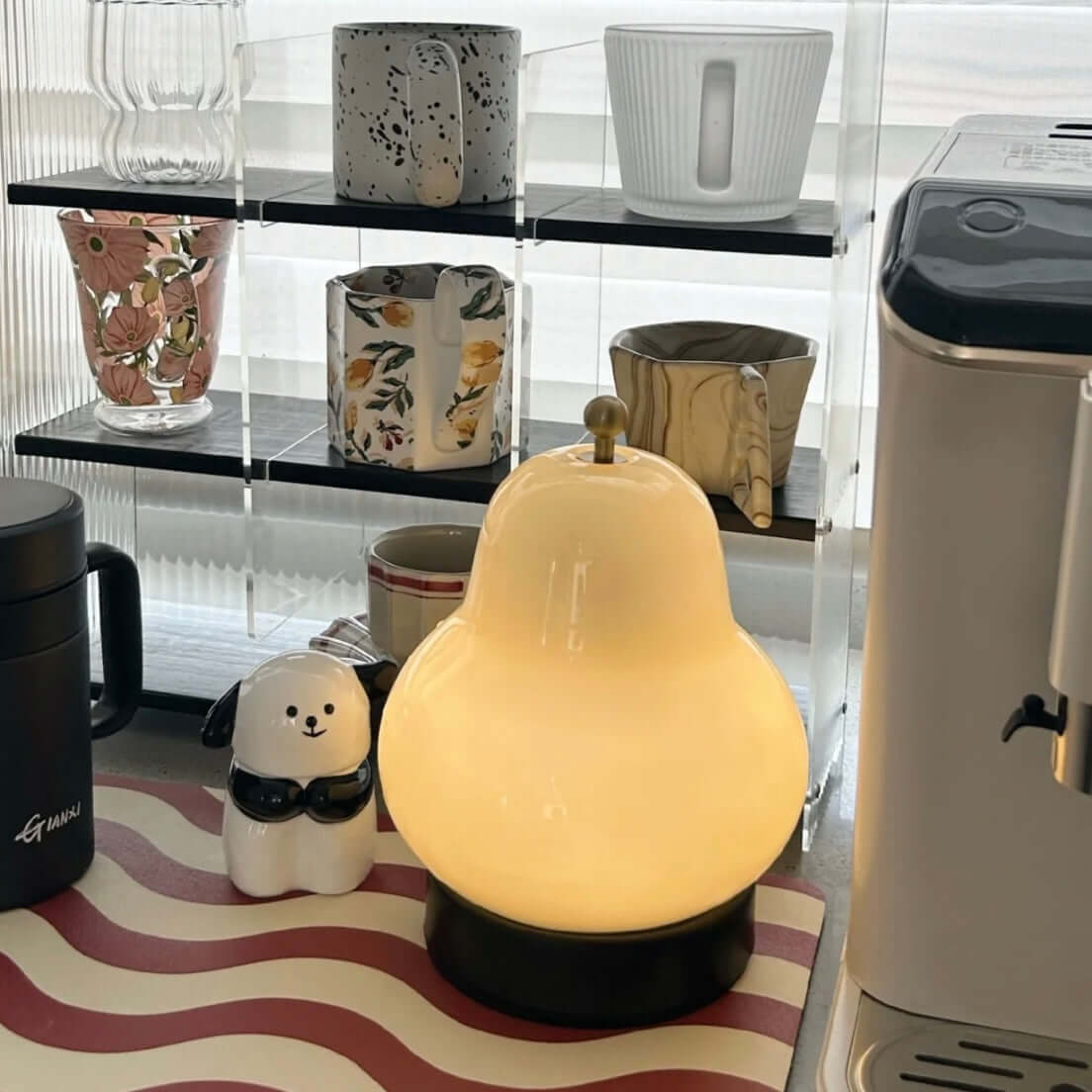 Lampe de Nuit Vintage Poire Française – Lampe de Chevet LED Rechargeable avec Abat-jour en Verre Crème