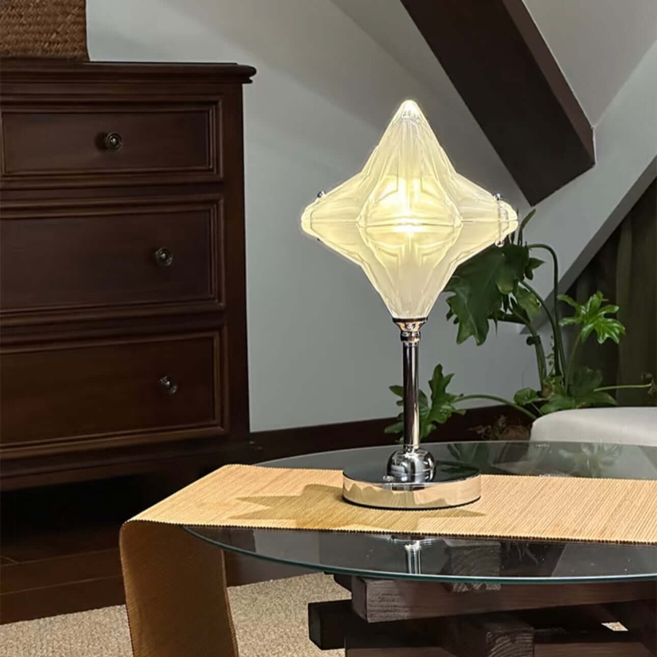 Lampe de Table Étoile Postmoderne Française – Lampe de Nuit Rechargeable à Contrôle Tactile LED en Verre pour Décoration Intérieure & Cadeaux