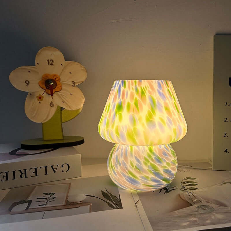 Lampe d'Ambiance Champignon – Applique de Nuit en Verre Crème Vintage