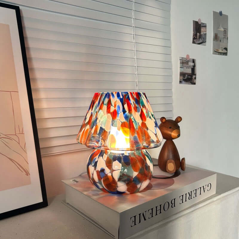 Lampe Champignon Rayée Vintage – Lumière de Table USB