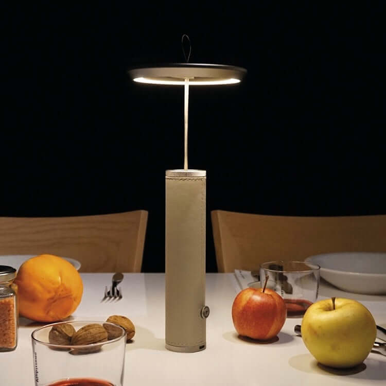 Lampe de Table Portable Rechargeable – Design Moderne en Aluminium &amp; Cuir