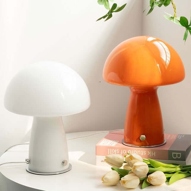 Lampe de Table Champignon | Verre, USB & Dimming Continu