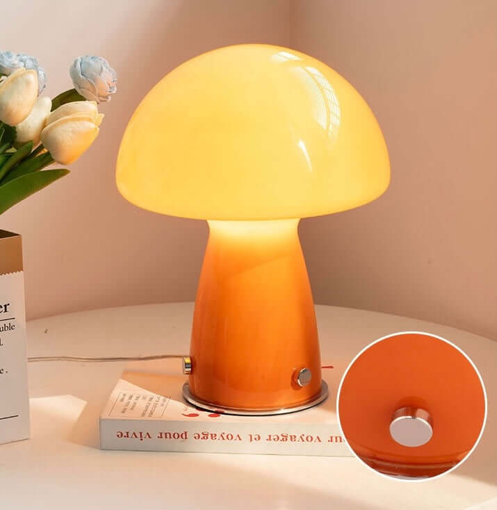 Lampe de Table Champignon | Verre, USB & Dimming Continu