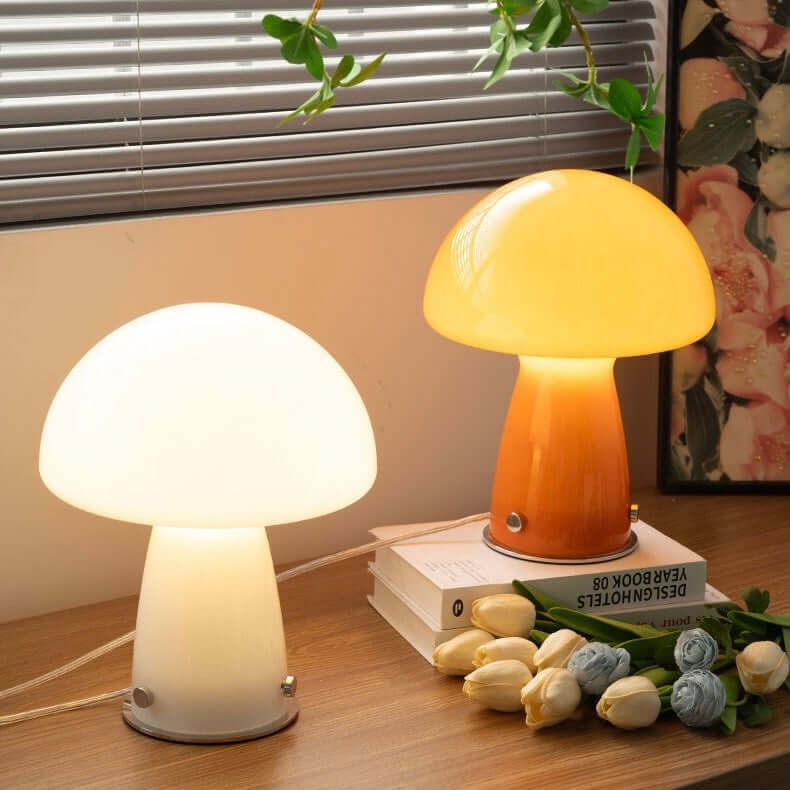 Lampe de Table Champignon | Verre, USB & Dimming Continu