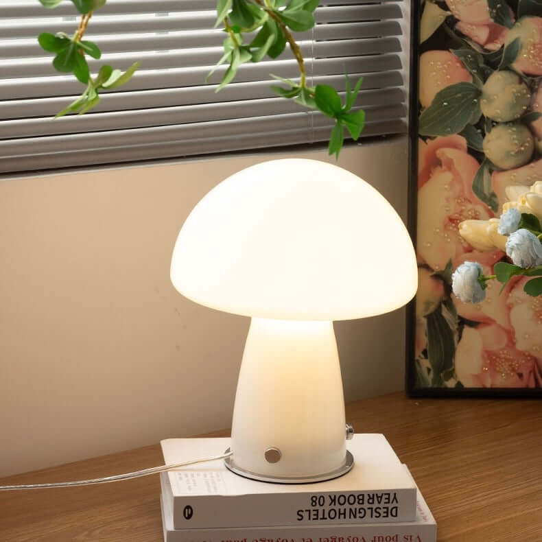 Lampe de Table Champignon | Verre, USB & Dimming Continu