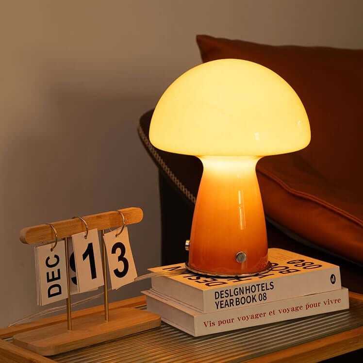 Lampe de Table Champignon | Verre, USB & Dimming Continu
