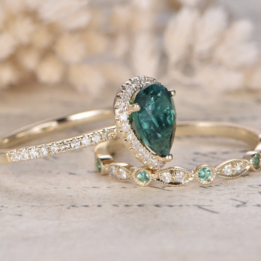 Ensemble de Bagues Zircon Goutte d'Eau