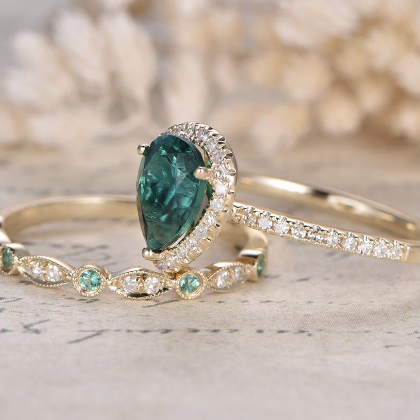 Ensemble de Bagues Zircon Goutte d'Eau