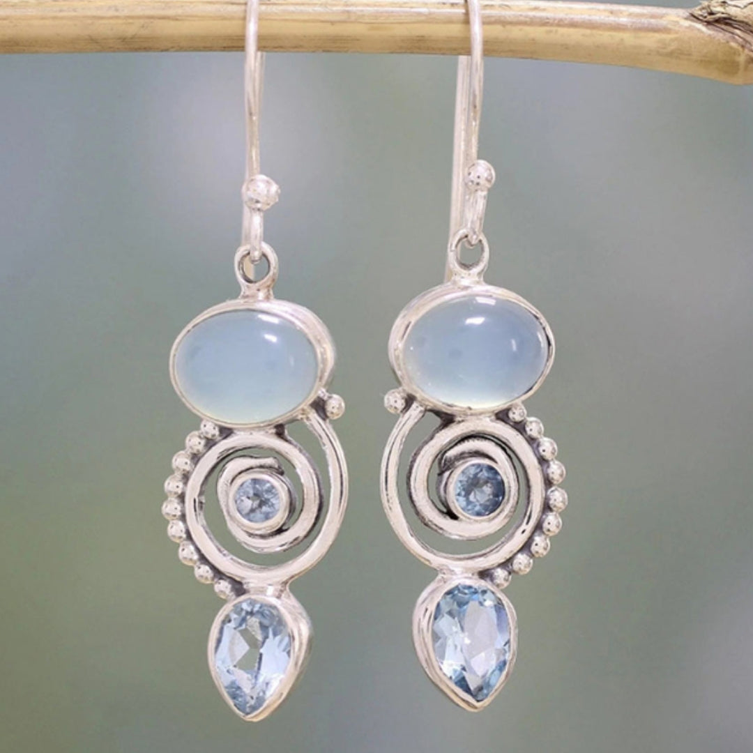 Boucles d'oreilles en argent vintage avec pierre de lune exclusive