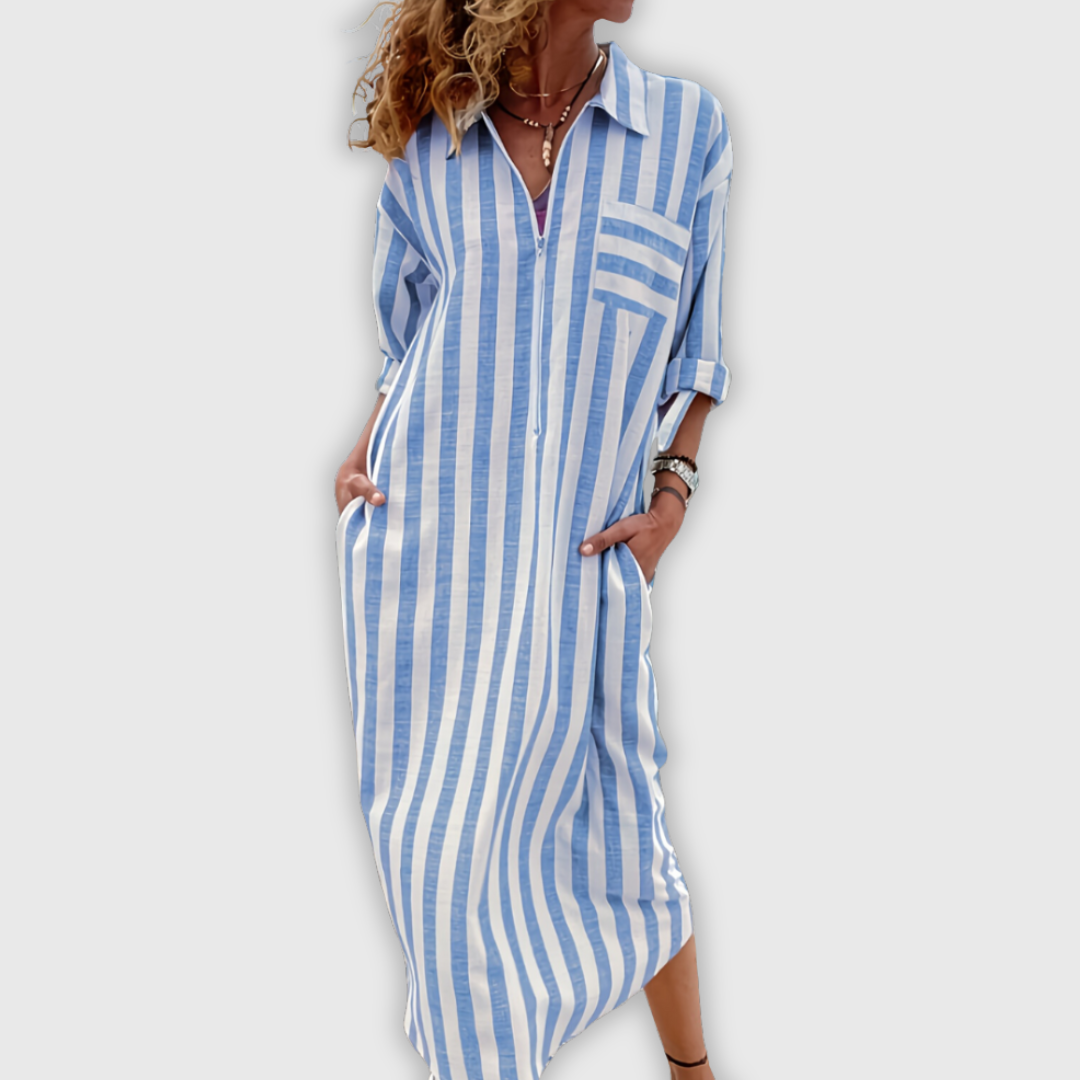Joyce™ - ROBE À RAYURES ÉLÉGANTE AVEC ENCOLURE EN V