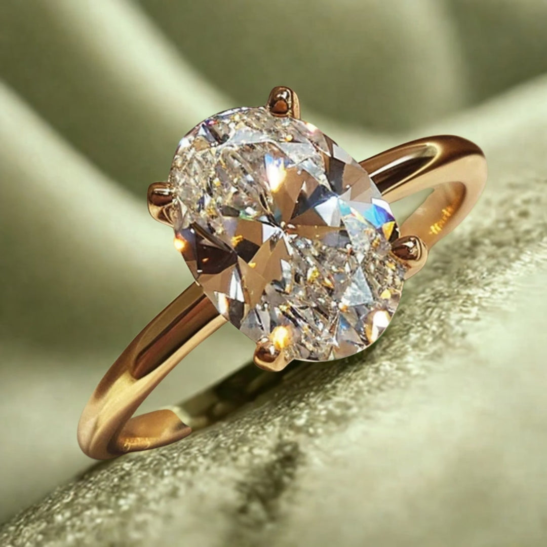 Oval White Crystal Gold Ring