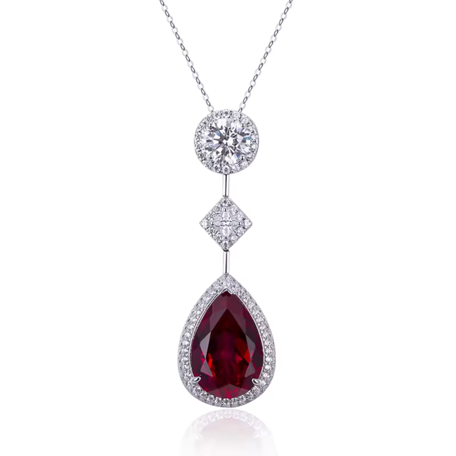 Red Crystal Silver Necklace