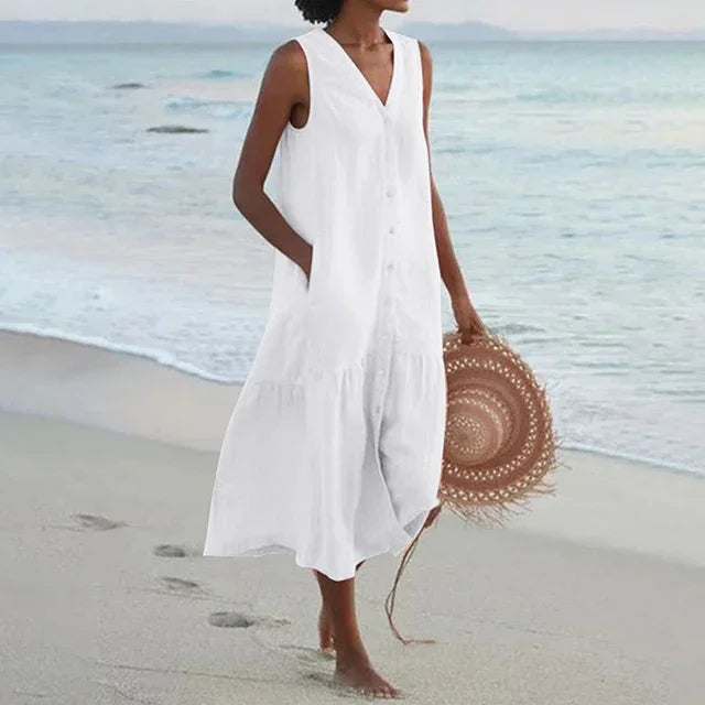 Cavell™ – Robe d'été sans manches avec fermeture à boutons