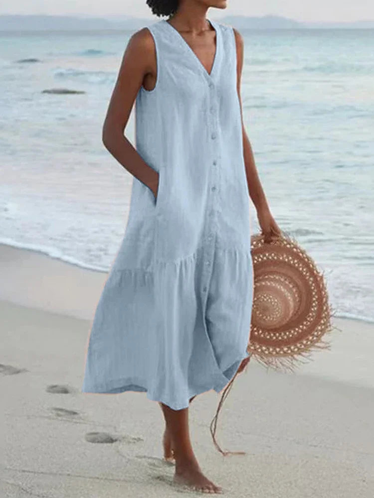 Cavell™ – Robe d'été sans manches avec fermeture à boutons