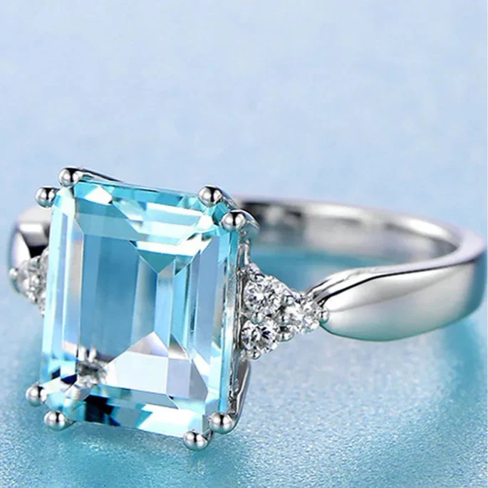 Blue Crystaline Silver Ring