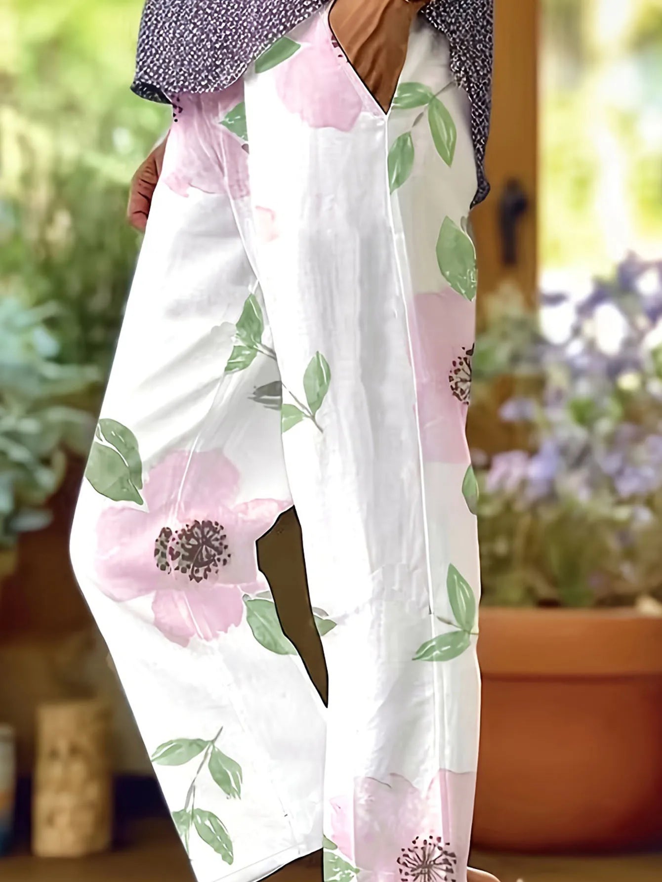 Sandy | Pantalon Élégant Grande Taille avec Imprimé Floral