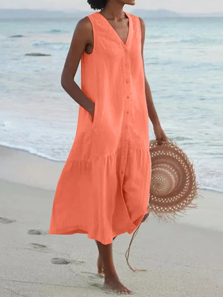 Cavell™ – Robe d'été sans manches avec fermeture à boutons