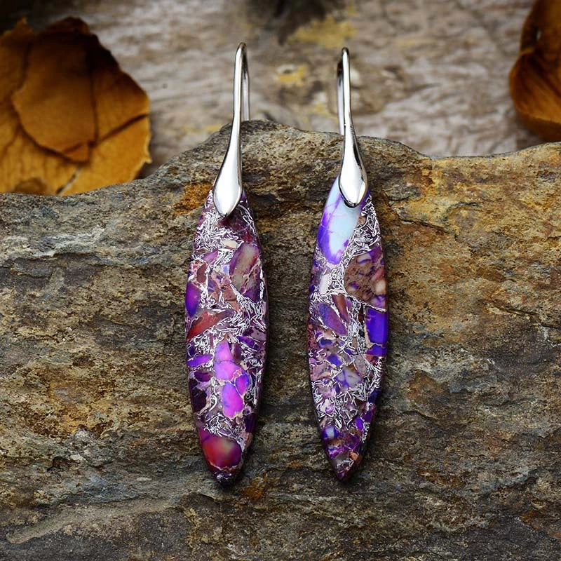 Boucles d'oreilles en pierre naturelle Leaf