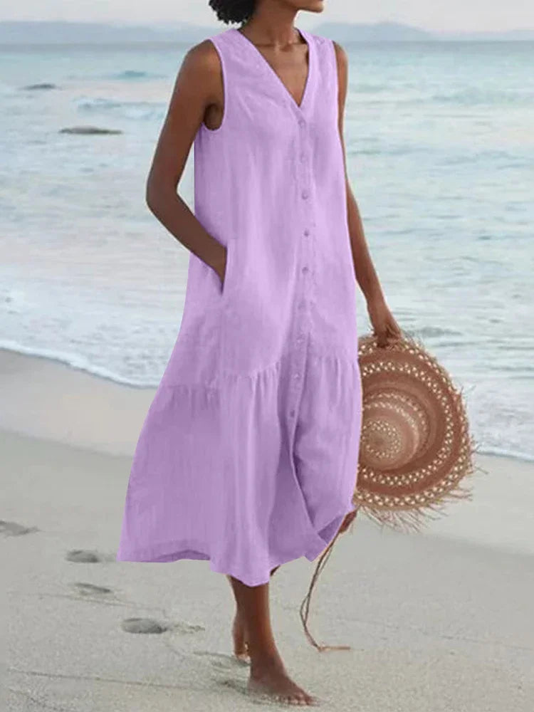 Cavell™ – Robe d'été sans manches avec fermeture à boutons