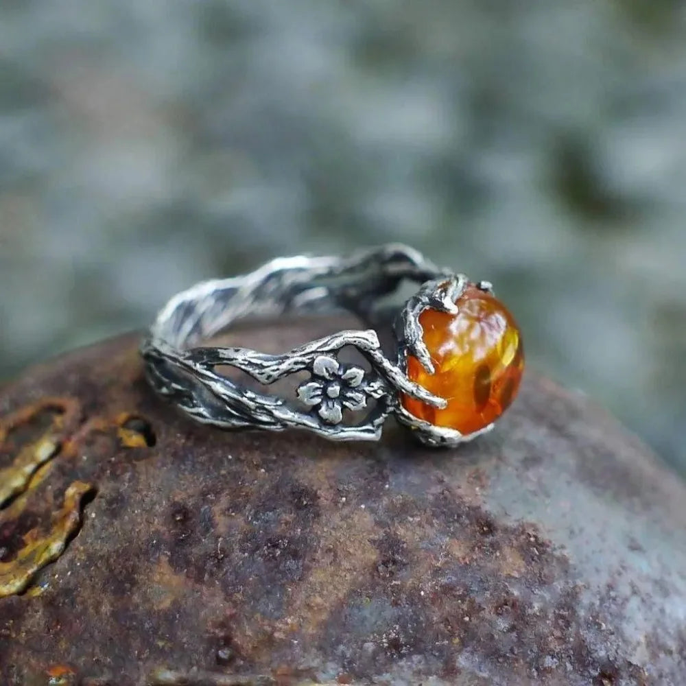 Orange Stone Silvered Ring