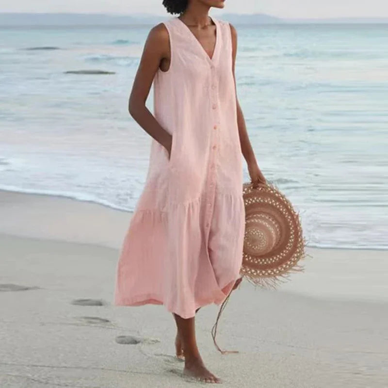 Cavell™ – Robe d'été sans manches avec fermeture à boutons