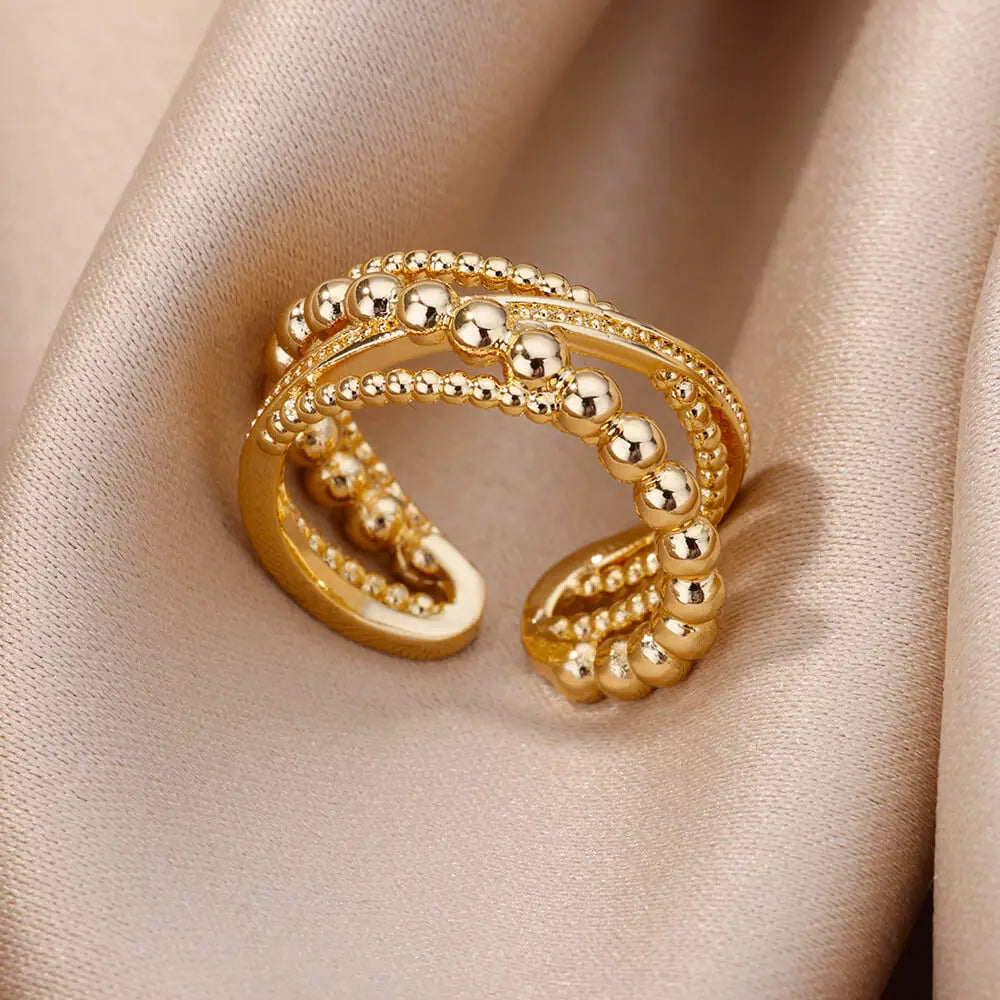 Adjustable Golden Beads Layered Ring