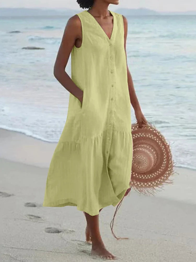 Cavell™ – Robe d'été sans manches avec fermeture à boutons
