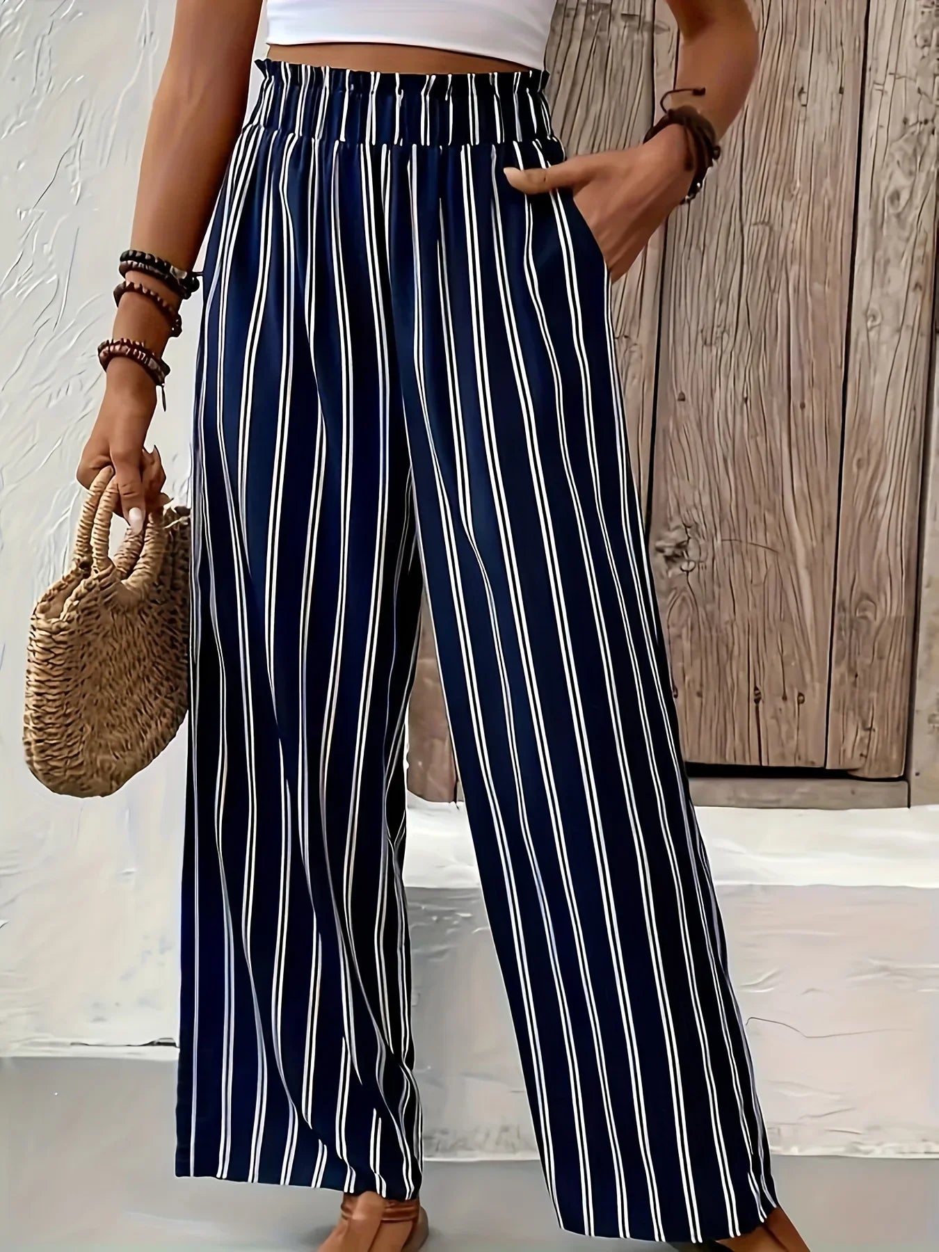 Abby | Pantalon rayé élégant avec jambes larges