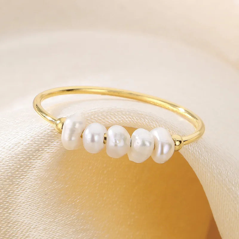 Gold Pearl Charm Ring