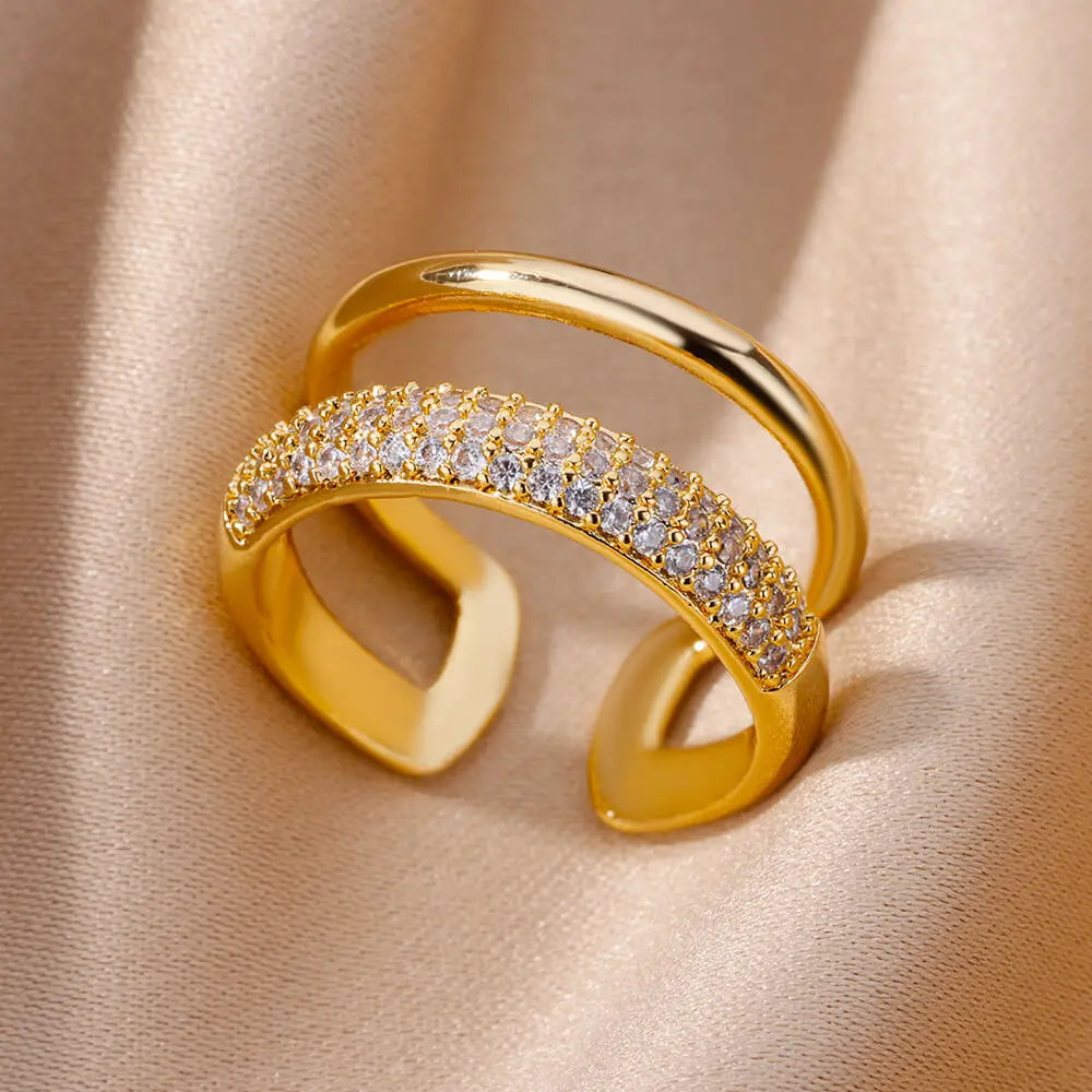Adjustable Layered Bright Thick Golden Ring