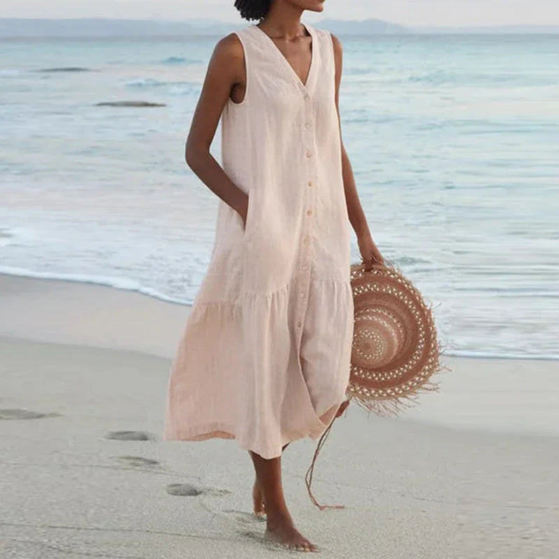 Cavell™ – Robe d'été sans manches avec fermeture à boutons