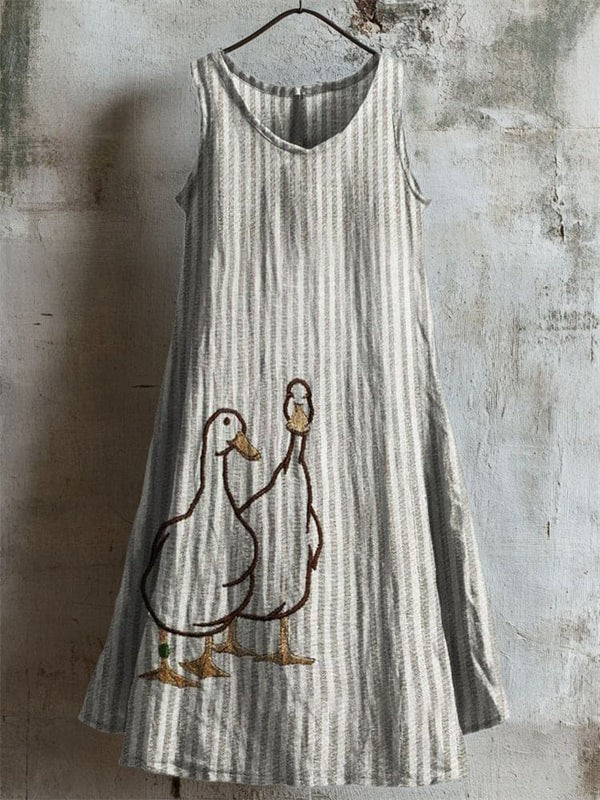 Robe Tank Rayée Brodée Lovely Ducks