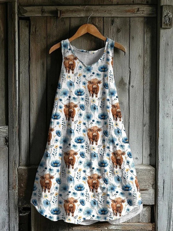 Robe à bretelles imprimée de vache des Highlands
