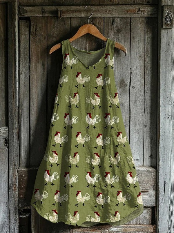 Robe Tank avec Motif de Broderie de Coqs