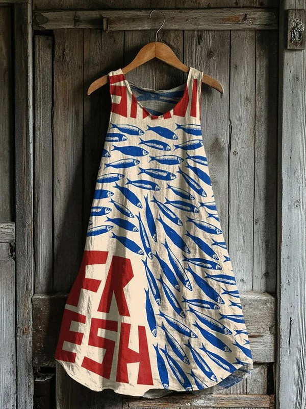 Robe Débardeur en Lin Art Sardines Japonaises