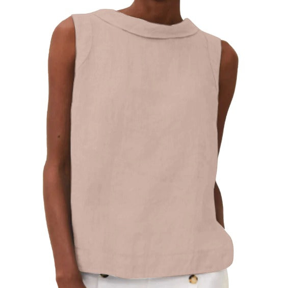 Anastine | Elegant Sleeveless Top with Roll Collar