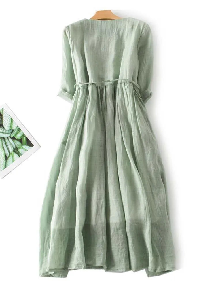 Arya - Robe taille haute en dentelle rétro pour femmes avec col rond