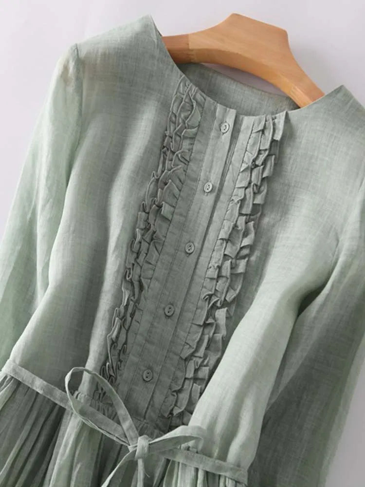 Arya - Robe taille haute en dentelle rétro pour femmes avec col rond