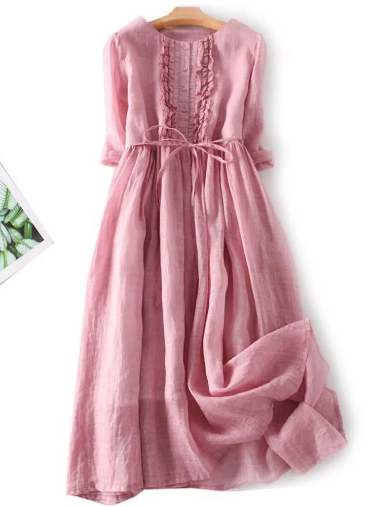 Arya - Robe taille haute en dentelle rétro pour femmes avec col rond