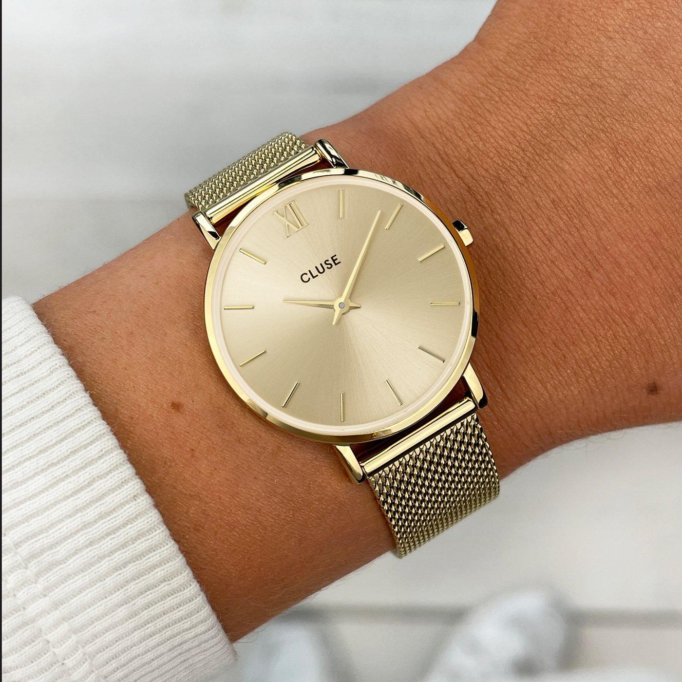 Montre Minuit Mesh, Couleur Or Plein