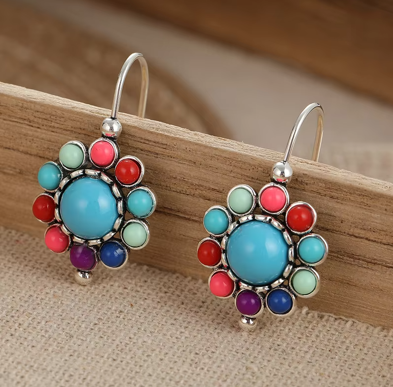 Boucles d'oreilles créoles en turquoise multicolore