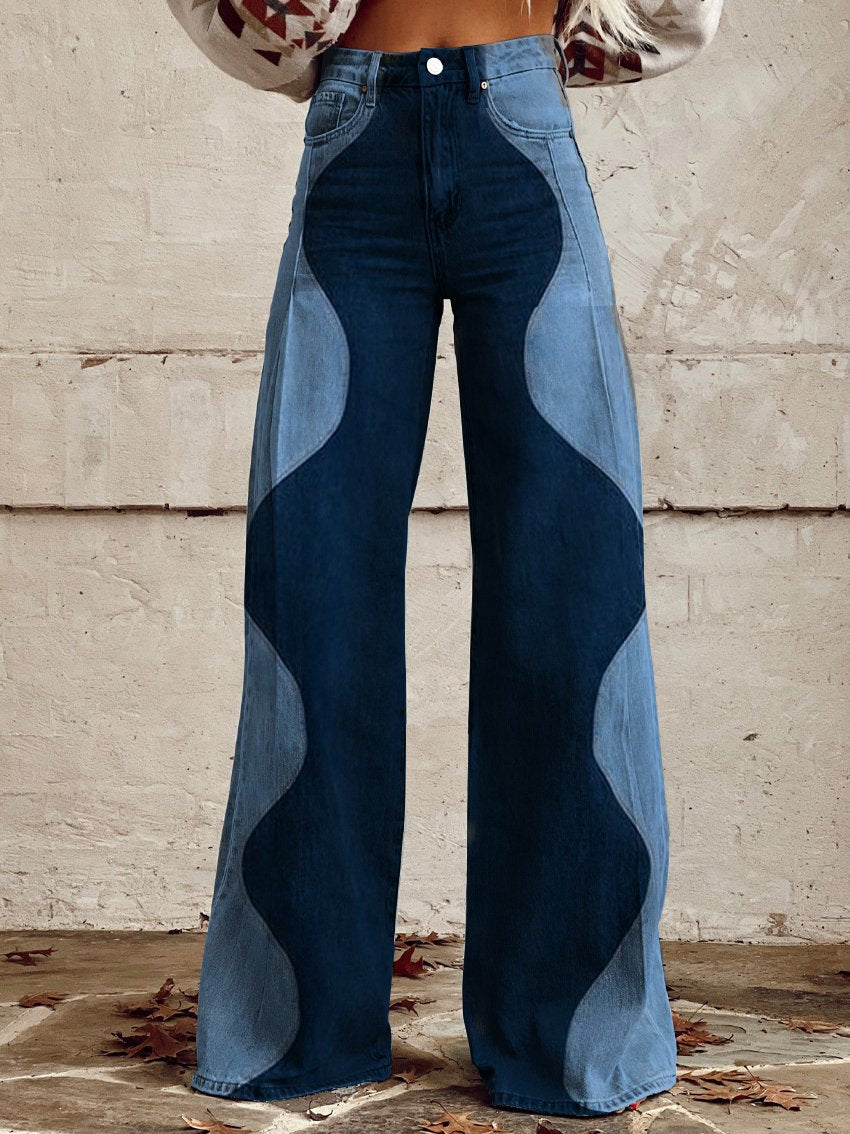 Rosa | Jean patchwork en denim avec jambes larges