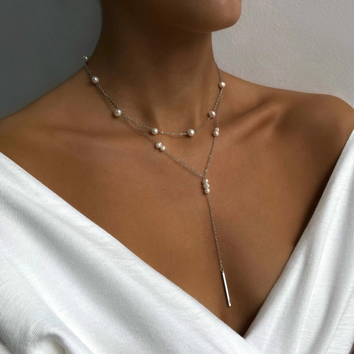 Collier Pendentif en Perle Argent Vintage
