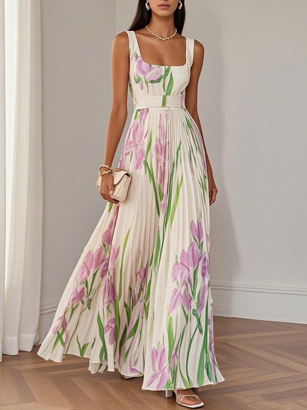 Liana™ | Robe Maxi en Chiffon Plissé