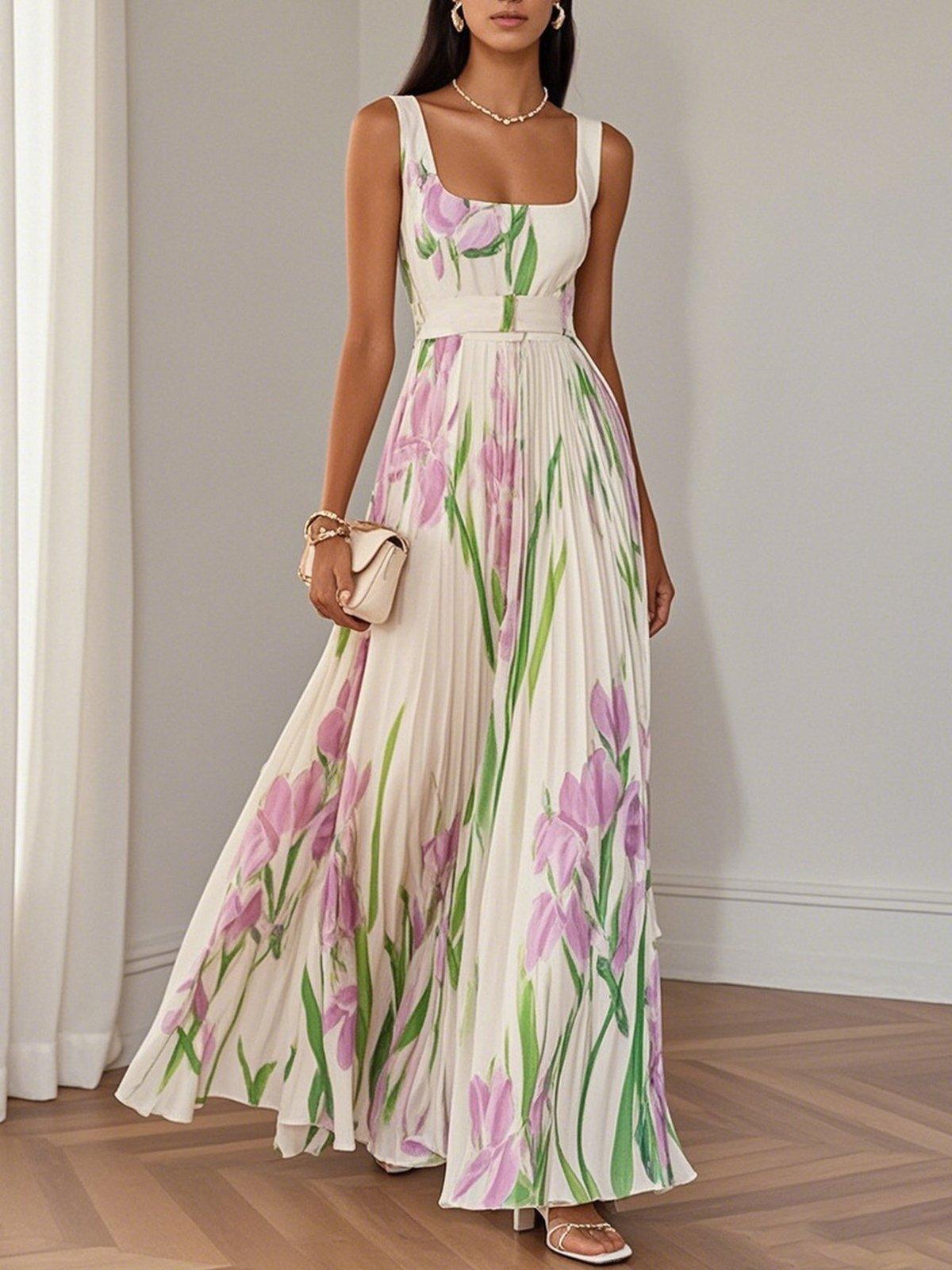 Liana™ | Robe Maxi en Chiffon Plissé