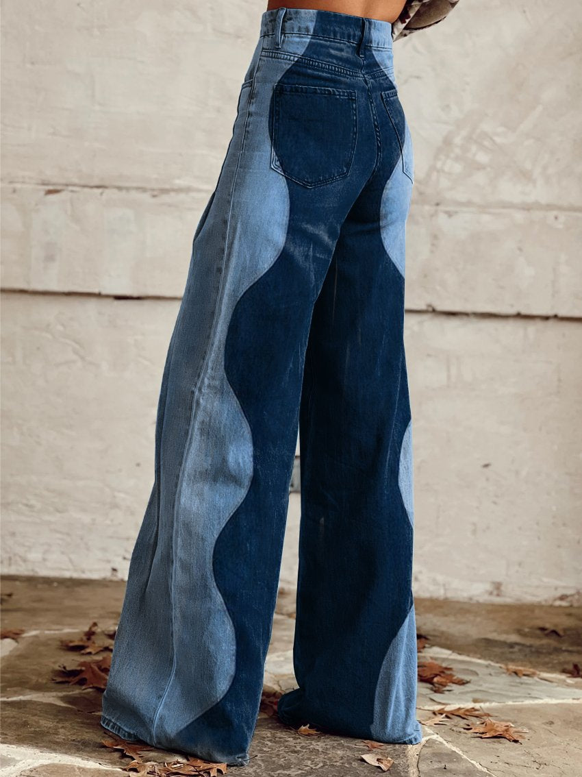Rosa | Jean patchwork en denim avec jambes larges