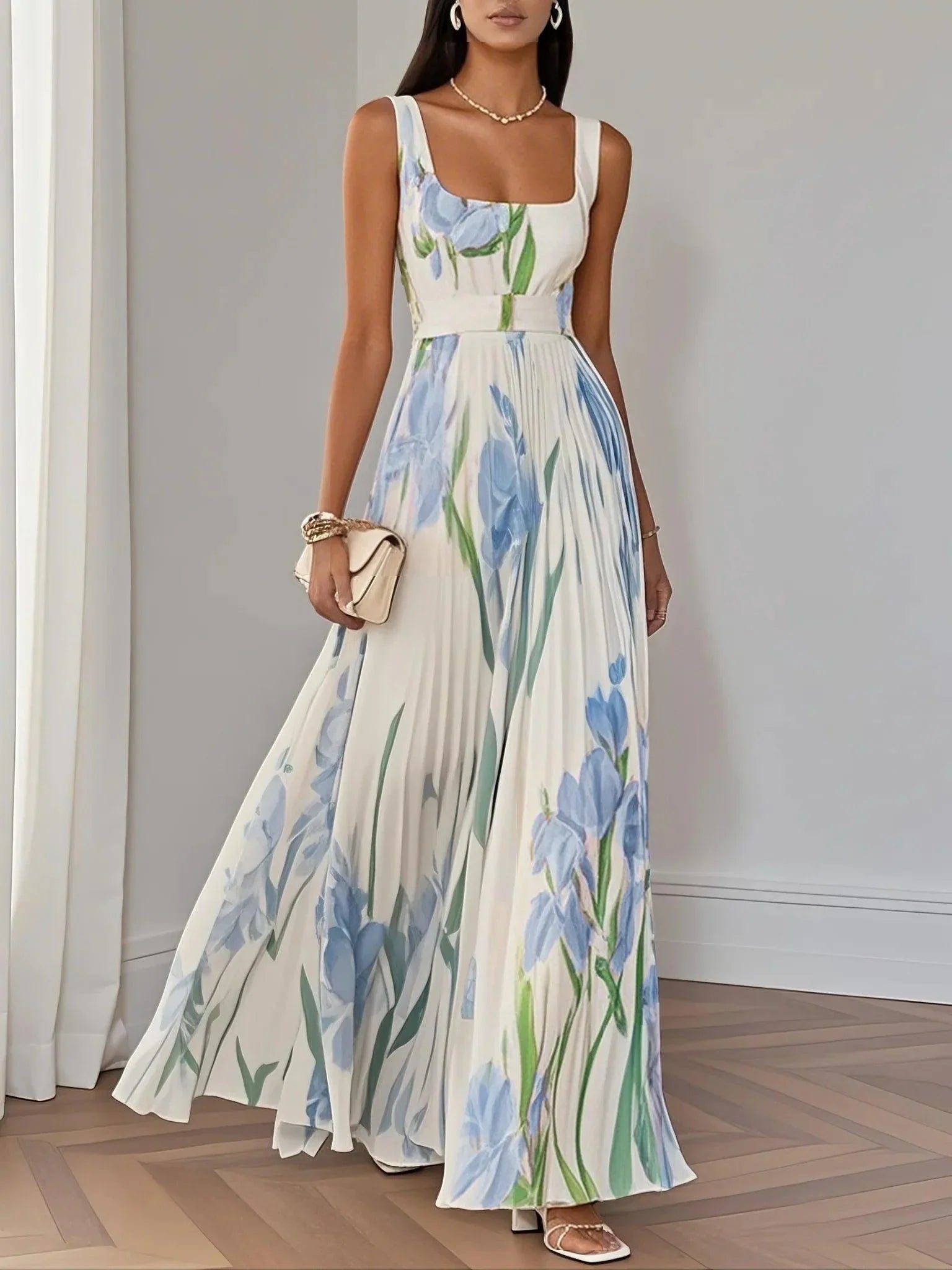 Liana™ | Robe Maxi en Chiffon Plissé