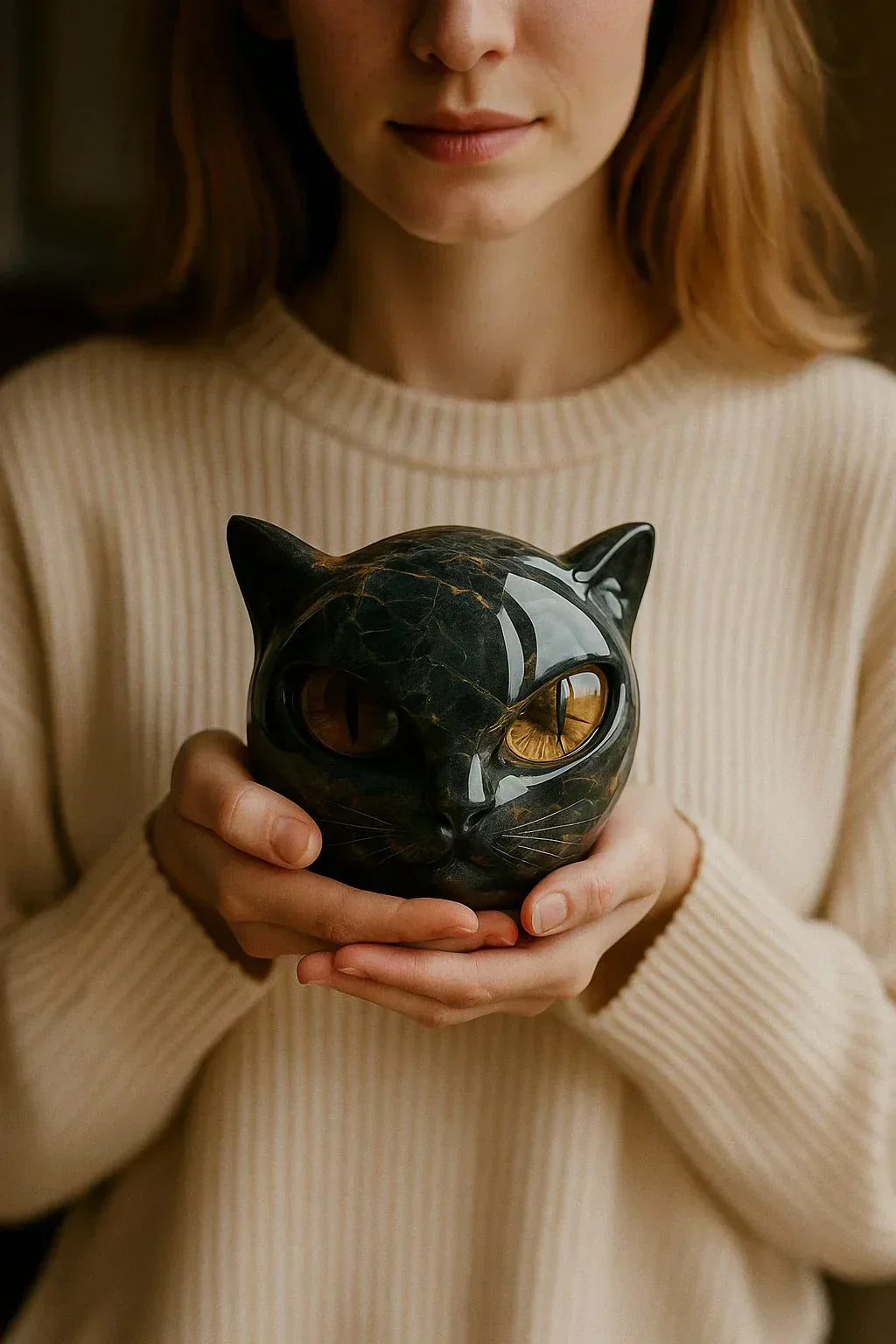 NyxCharm | Sculpture de Tête de Chat Noir Mystique