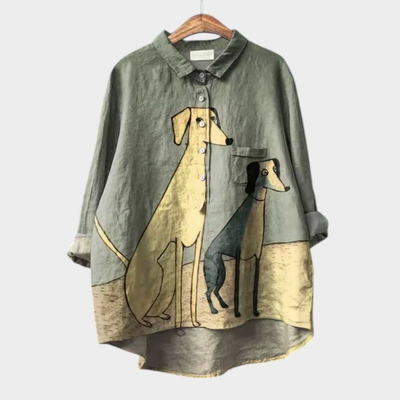 PALMIRA™ - CHEMISE OVERSIZE AVEC UN DESIGN DE CHIEN JOUET ET UN CONFORT QUOTIDIEN