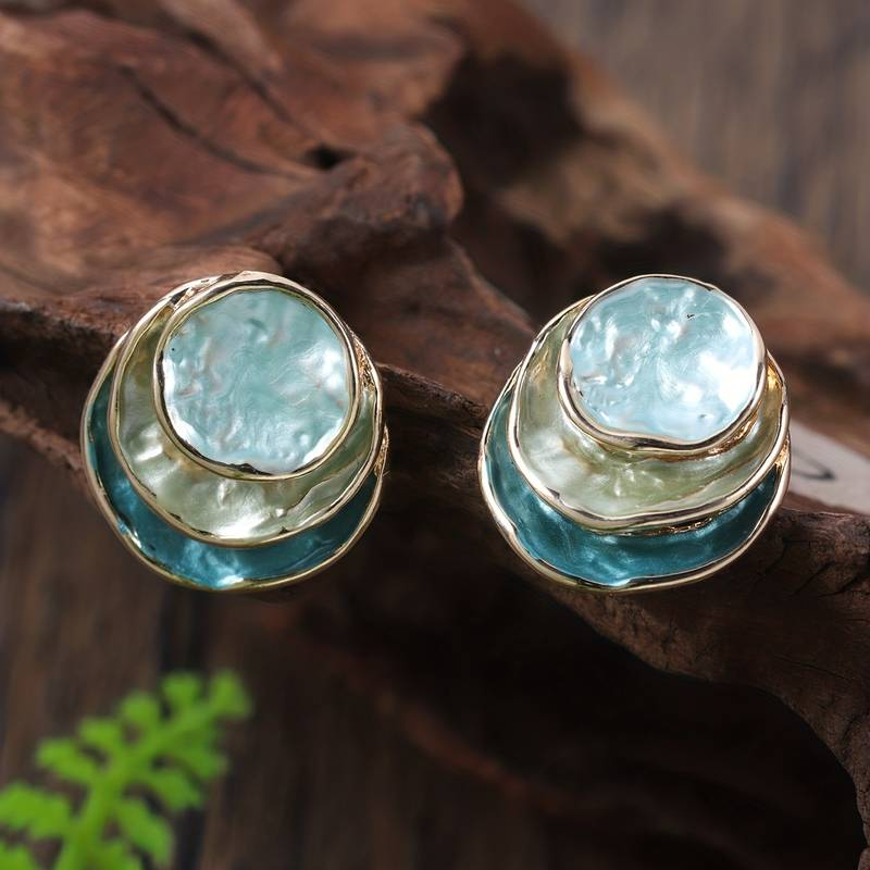 Boucles d'oreilles créoles superposées peintes à la main Océan